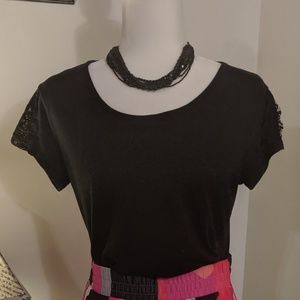 🔥 3/$25 Amang NY Black Tee with Lace Accents